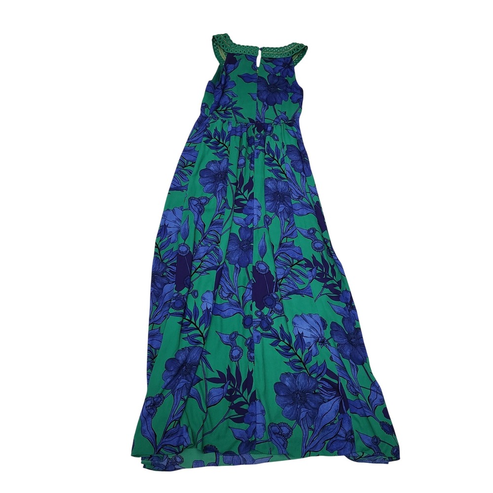 Edme & Esyllte Anthropologie Green Blue Floral Crochet‎ Bib Maxi Dress US 4 - Picture 5 of 7